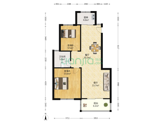 四季江南 2室2厅1卫 100平方