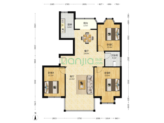 吴窑佳园 3室2厅1卫 125平方