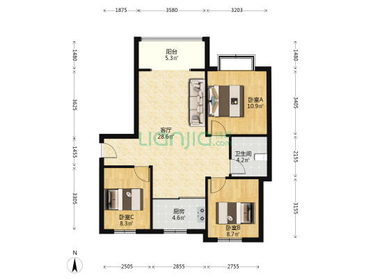 天伦湾一期  精装  拎包入住-户型图