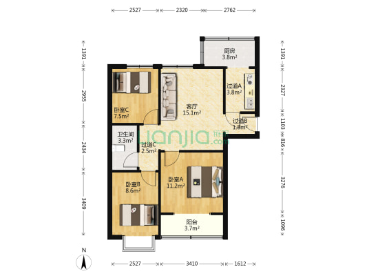 西华苑三期北区 3室1厅1卫 95平方
