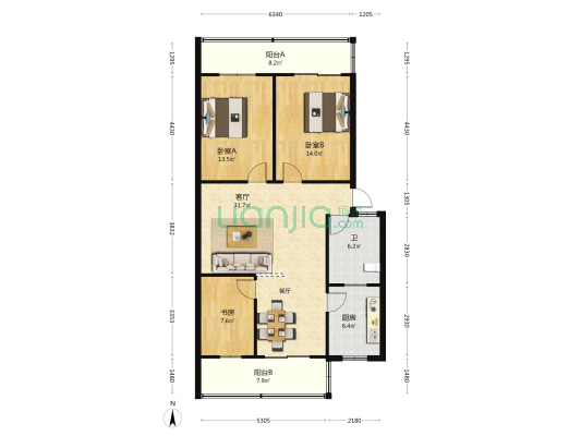 天顺名居 3室1厅1卫 105平方