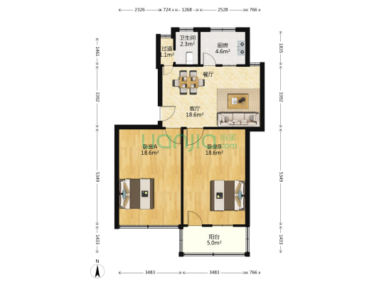 一建公司宿舍 2室1厅1卫 79平方