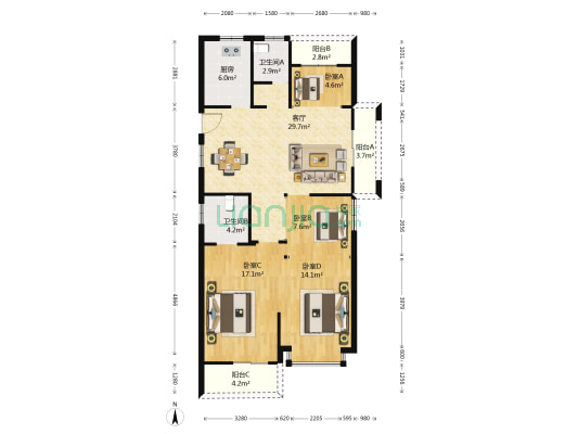 龙庭一品 4室1厅2卫 122平方