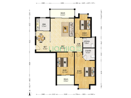 丽星景园 3室2厅2卫 129平方