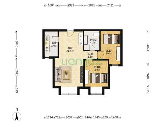王府仓胡同10号院 2室1厅1卫 77平方