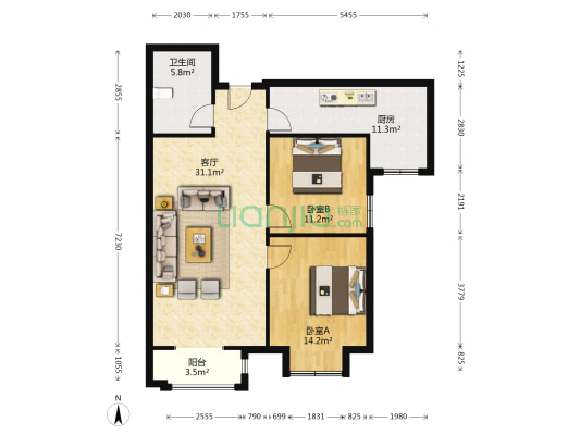 看房方便  中高楼层   采光充足-户型图