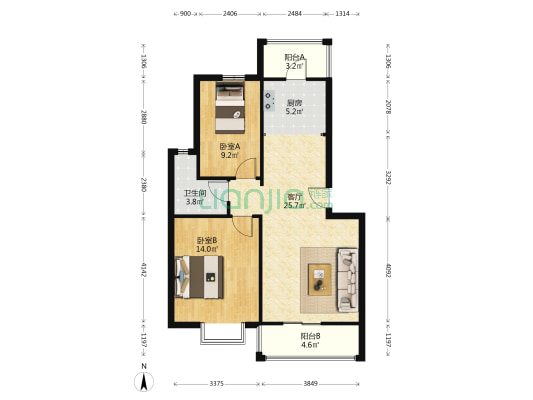 龙安社区六组110号 2室1厅1卫 78平方