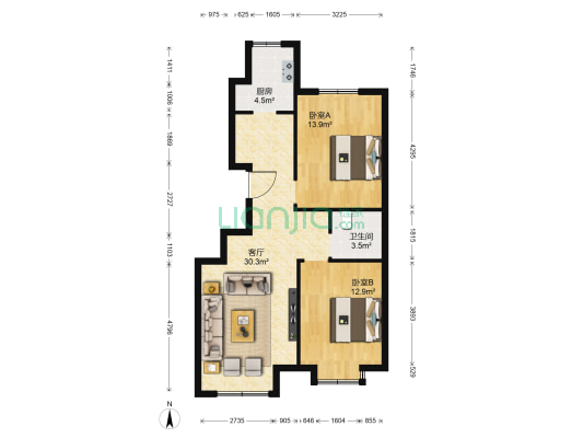 中东凯悦公馆 2室1厅1卫 91平方