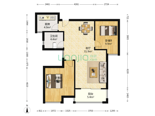 金色假日 2室1厅1卫 87平方