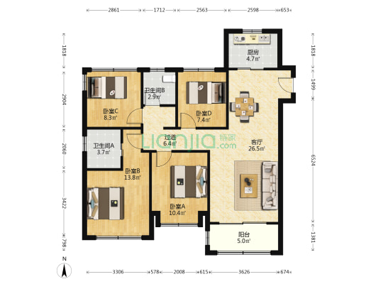中南上悦城 4室1厅2卫 114平方