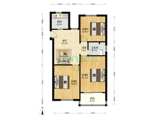 富岩路17号 3室1厅1卫 92平方