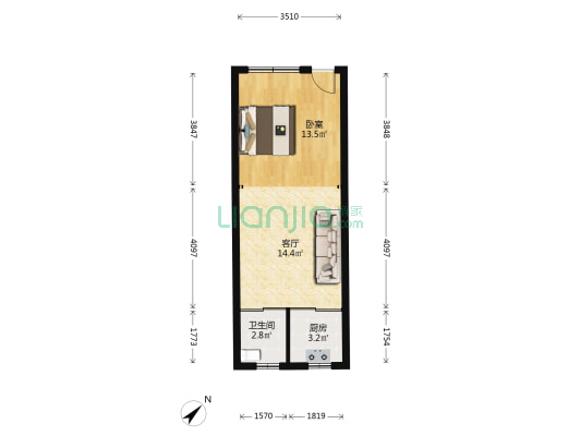 青春商务公寓 1室1厅1卫 51平方