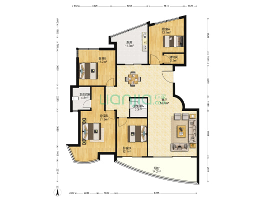 绿洲花园 4室1厅2卫 174平方