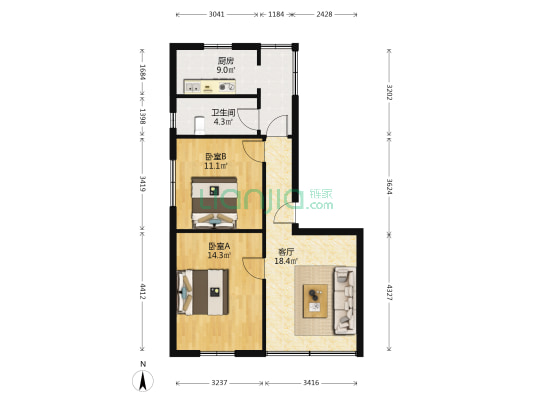 顺城街66号 2室1厅1卫 75平方