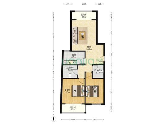 房子满五，无尾款，业主随时交易，毛坯装修随心-户型图