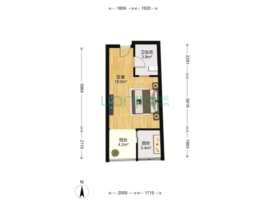 欧尚国际公馆 1室0厅1卫 41平方
