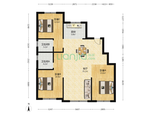 龙族誉珑府二期 3室1厅2卫 119平方