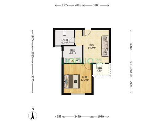 水岸金桥苑 1室1厅1卫 50平方