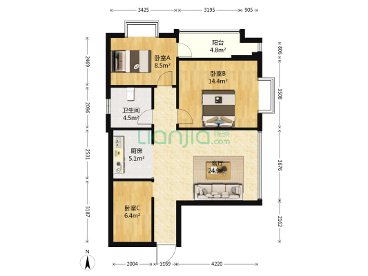 创意英国格林威治 3室1厅1卫 81平方