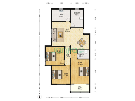 安盛苑 3室1厅2卫 120平方