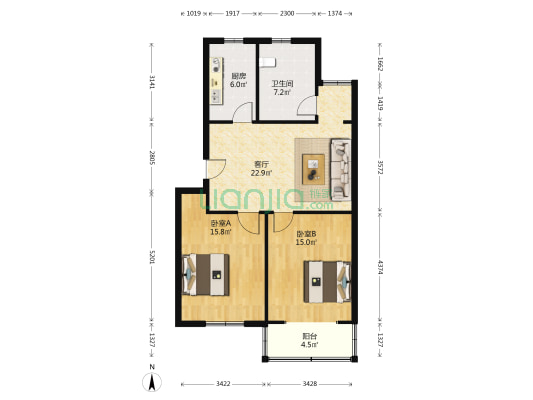 金房花苑 2室1厅1卫 87平方