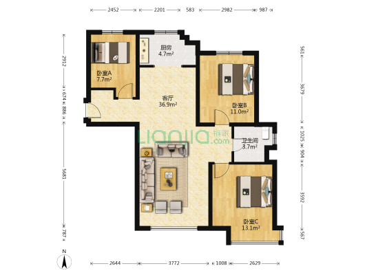 保利大都会 3室1厅1卫 117平方