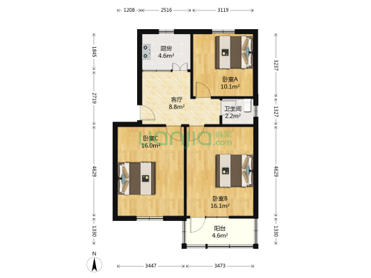合班村 3室1厅1卫 75平方