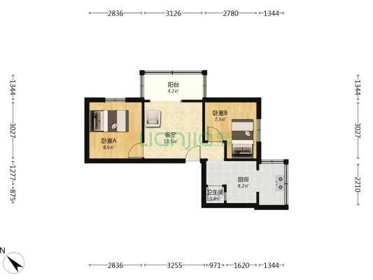 太升北路27号 2室1厅1卫 48平方