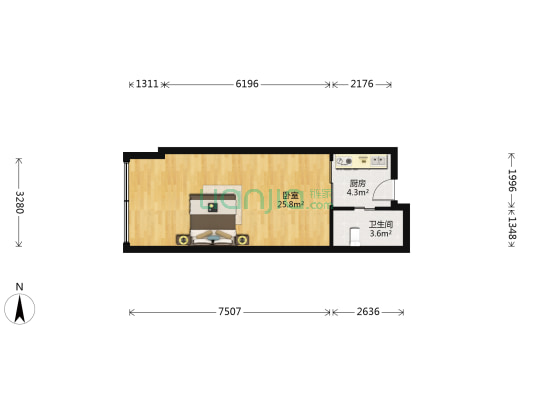 宏图上福园北园 1室0厅1卫 48平方