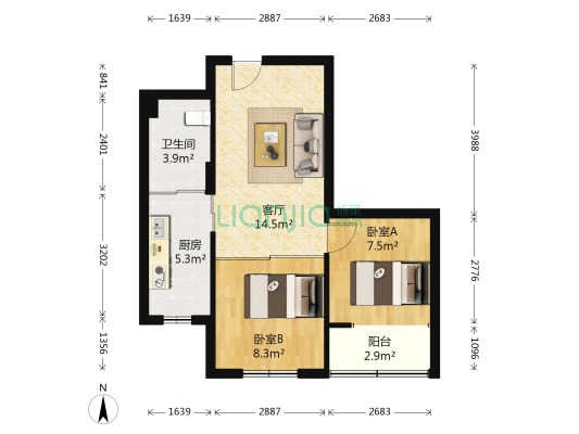 新干线花园 2室1厅1卫 61平方