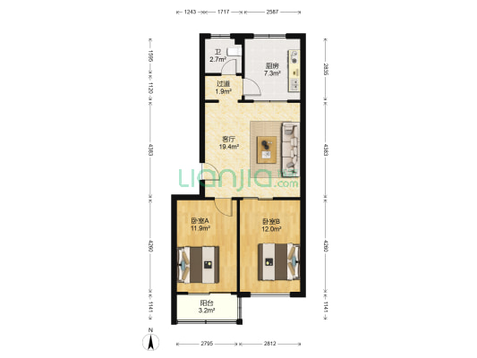 恒泰园 2室1厅1卫 80平方