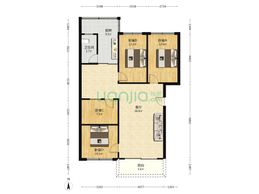 阳明花园 4室1厅1卫 112平方