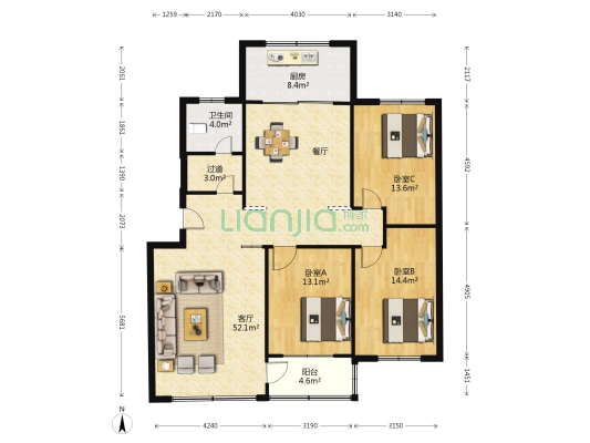 工商银行宿舍楼 3室1厅1卫 138平方