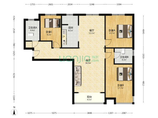 南北通透格局，配套方便，生活便利-户型图