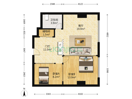 振富大厦（胜利桥北商圈） 2室1厅1卫 98平方