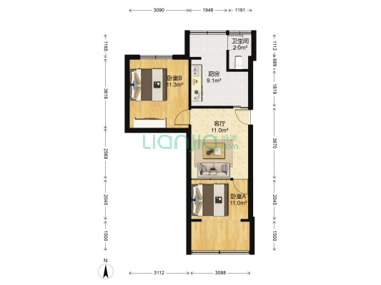 银杏路1号 2室1厅1卫 51平方
