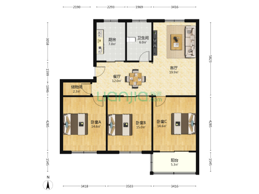 马桥镇西街13号 3室2厅1卫 122平方