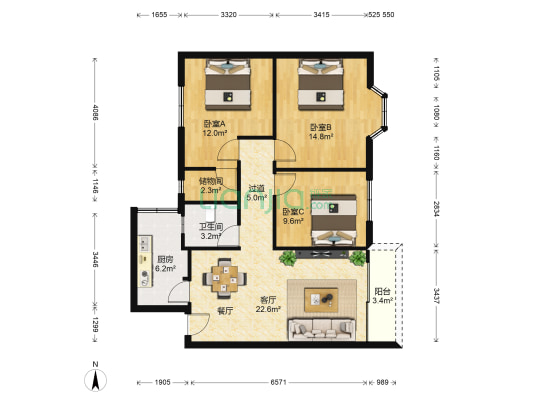 吉祥街住宅 3室1厅1卫 89平方