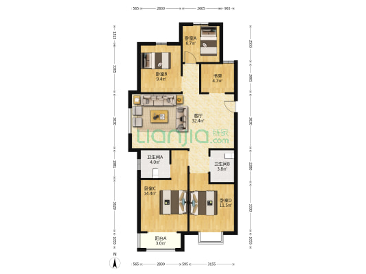 望府 5室1厅2卫 130平方