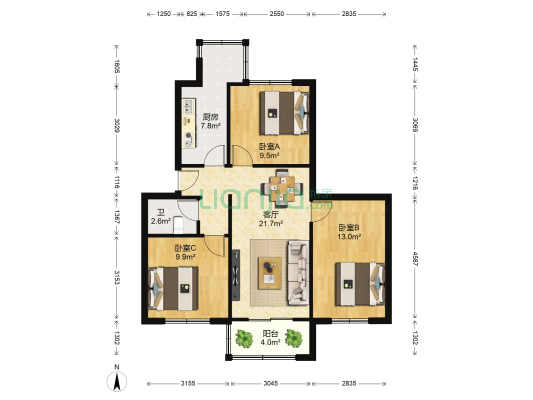 东岗电力小区 3室1厅1卫 70平方
