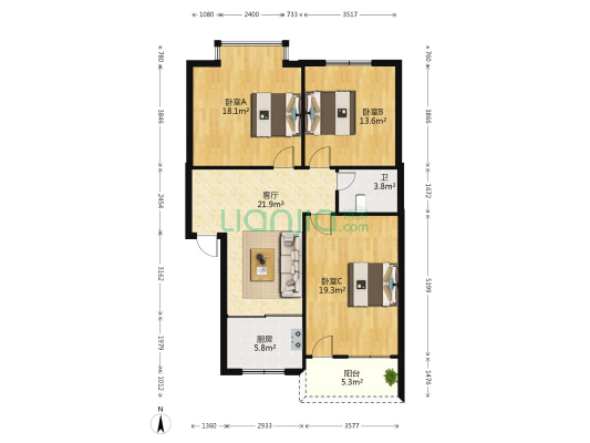 金鹰机电5区 3室1厅1卫 95平方