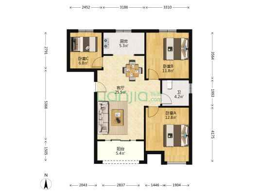 芮祠家园 3室1厅1卫 95平方