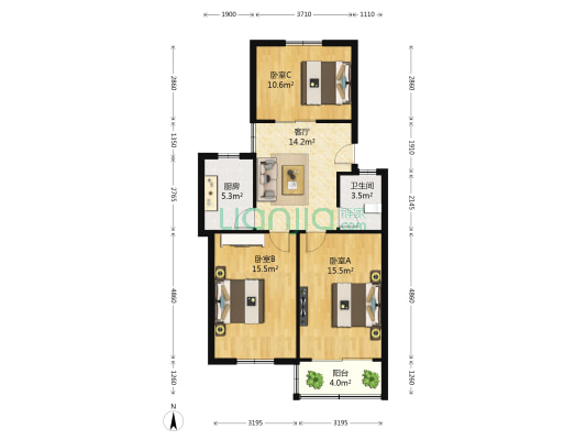 绿川小区西区 3室1厅1卫 81平方