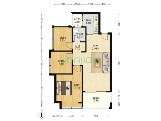 方直彩虹里 3室1厅1卫 85平方