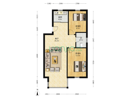 峰雲印象 2室1厅1卫 86平方