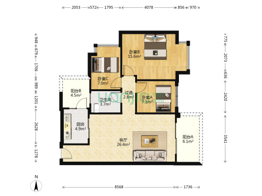 清怡居 3室1厅1卫 93平方