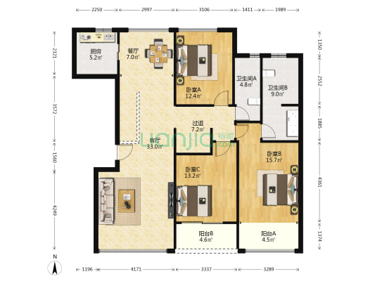 新浦江城（四期） 3室2厅2卫 139平方