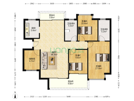 亚迪二村二区 3室1厅2卫 132平方