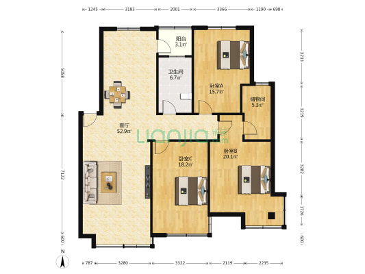 和平苑 3室1厅1卫 139平方