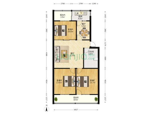 劳动路 3室2厅1卫 104平方